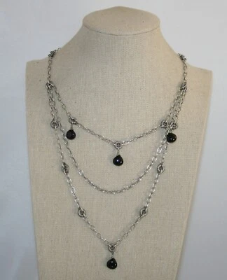 Silpada Sterling Silver Three Tier Oxidized Black Chalcedony Bead Necklace N1611 - Image 1 of 4
