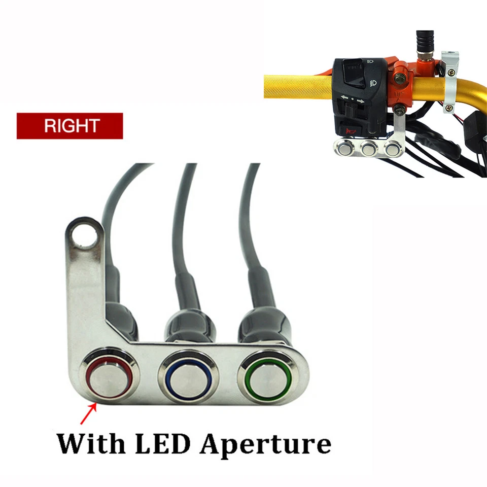 Controlador de interruptor de manillar de motocicleta de 3 botones derecho Indicador LED impermeable Foto 1 de 4
