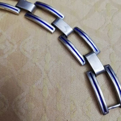 Raffinato Bracciale Vintage in Argento e Smalti Bleu - Immagine 1 di 4