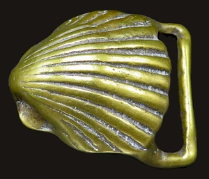 Scallop Seashell Brass Vintage Belt Buckle - Picture 1 of 4