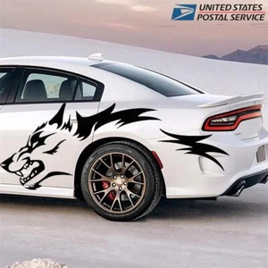2PCS Car Stickers Running Wolf Vinyl Decals Door Side Pickup Vehicle Truck Black - Picture 1 of 7