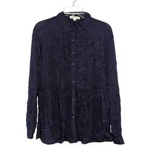 FRYE AND CO. long sleeve button front peplum crinkled navy blue blouse Size S - Imagen 1 de 7