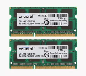 8GB Crucial 2X 4GB 2RX8 PC3L-12800S DDR3 1600Mhz 204Pin Laptop Memory RAM SODIMM - Picture 1 of 6