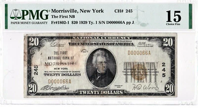 $20 1929 T1 National MORRISVILLE New York NY Mega Rare "3 on Census" Best Known! - Image 1 of 2