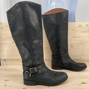 Lucky Brand Womens Leather Boots Size 11 Black Riding Equestrian Moto Knee High - Picture 1 of 13