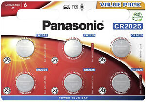 6er Panasonic CR 2025 Lithium Power im 6er Blister 3V Uhren Knopfzelle Batterien