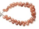 Natural Gemstone Peach Moonstone 7 to 8mm Faceted Heart Shape Briolette Beads 9"