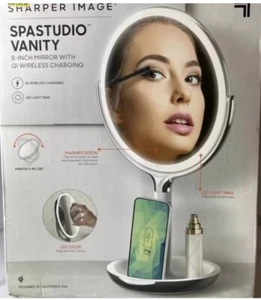 Sharper Image SpaStudio Vanity LED 8-inch 5x10x Mirror QI Wireless Charging - Picture 1 of 1