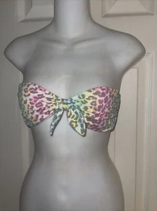 Victoria's Secret Leopard Rainbow Twist Bandeau Padded/Uwire Swim Top Sz XS - Picture 1 of 7