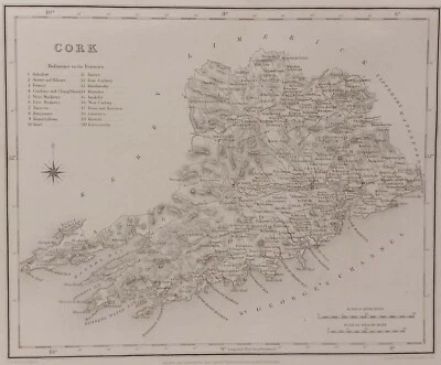 Cork 1837 Antique Map Including Baronies Foto 1 de 2