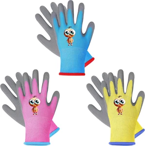Kids Gardening Gloves, 3 Pair Toddler Gardening Gloves, Rubber Coated Work Glove - Picture 1 of 7