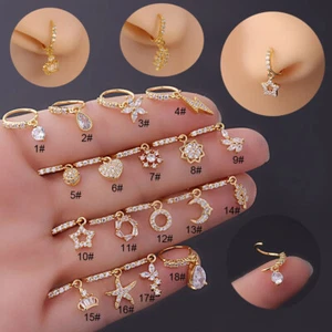 Stainless Steel Nose Rings Crystal Bone Stud Tragus Cartilage Hoop Body Piercing - Picture 1 of 16