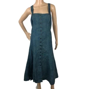 Lauren Jeans Co Ralph Lauren Denim Midi Dress Size 12 Button Up Boho Cottagecore - Picture 1 of 8