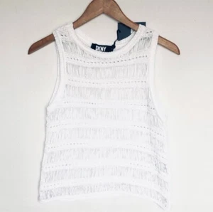 DKNY Top XS Sleeveless Open Air CutOut Stitching Boho Beach Resort Travel Cotton - Picture 1 of 4