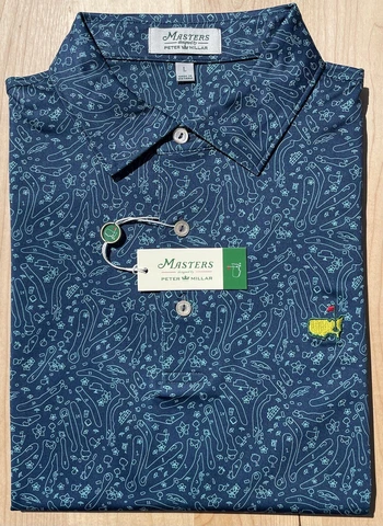New 2023 Masters Peter Millar Navy Course Print Large L Men's Golf Polo Shirt Cover