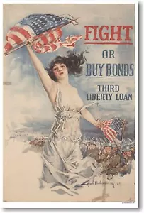 Fight or Buy Bonds - NUEVO Póster impreso artístico patriótico vintage de la Primera Guerra Mundial - Imagen 1 de 1