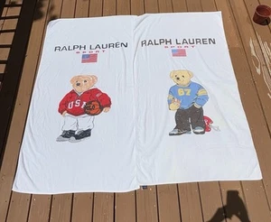 VTG Lot Of 2 Ralph Lauren Polo Sport Basketball Football Bear White Beach Towels - Picture 1 of 7