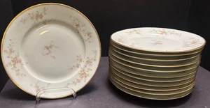 12 Limoges antike MITTAGESSENSTELLER 8 5/8" ROSA Rosen Goldrand Theodore Haviland - Bild 1 von 11