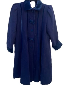 Vintage Rothschild dunkelblauer Wollmantel Größe 10 gefüttert Samtkragen Schleifen Party - Bild 1 von 15