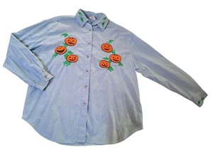 Camisa Vintage Años 90 Halloween Calabazas Cosidas Cambray Botón Mujer 20W - Imagen 1 de 4