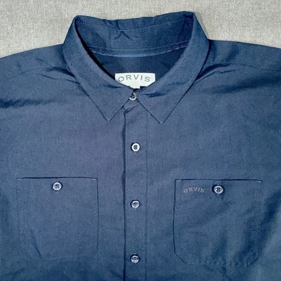 ORVIS Shirt Men L Tech Short Sleeve Stretch Performance Work Camp Button Up Blue - Image 1 of 4