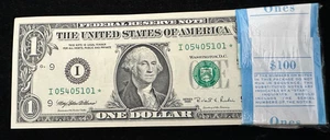 100 Stack Consecutive Sequential Unc 1995 $1 Dollar Star Note Bill I05405101-200 - Picture 1 of 1