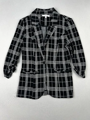 41 Hawthorne Juniors XS Black & White Plaid Blazer 3/4 Sleeve Jacket - Image 1 of 4