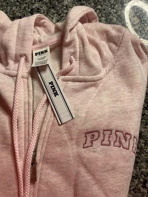 NUEVO XL VS ROSA MEDIA CREMALLERA JERSEY SUDADERA CON CAPUCHA ROSA PÉTALO TEJIDO BRILLO Foto 1 de 4