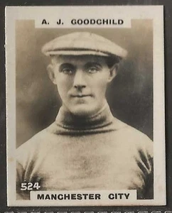 PINNACE FOOTBALL-PHOTO BACK-#0524- MANCHESTER CITY - A. J. GOODCHILD  - Picture 1 of 2