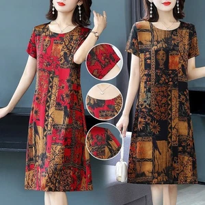 Casual Long Dress Dress Women‘s Ladies Womens Short Sleeves Plussize Printed - Picture 1 of 25