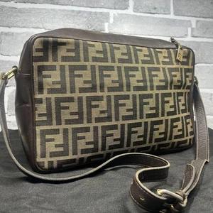 Fendi Canvas Leather Shoulder Bag Authentic Brown Medium Women Italy - Picture 1 of 10