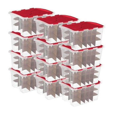 Sterilite 48 Quart Stackable Holiday Christmas 45 Ornament Storage Box (12 Pack) - Image 1 of 4