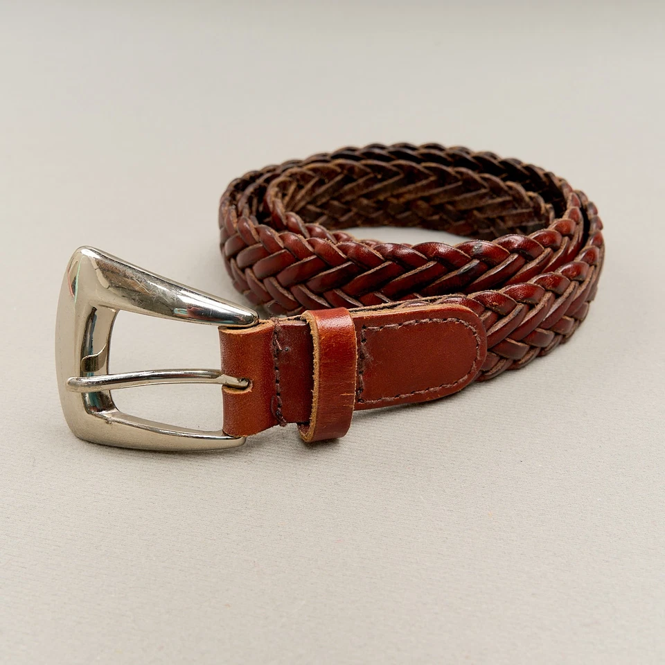 Limited Brown Leather Braided Belt Womens M/L  Silver Buckle - Image 1 of 4