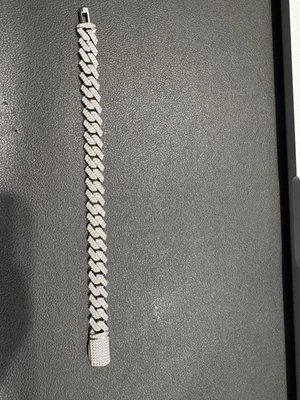 "Brazalete de eslabones cubanos de moissanita de plata esterlina maciza hecha a mano de 7"" GRA 10 mm" Foto 1 de 4