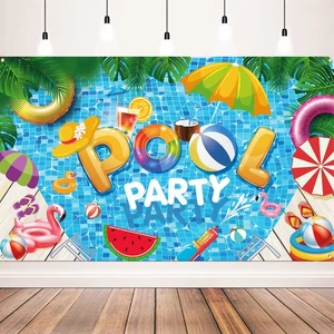 Decoraciones de fiesta de playa de verano, telón de fondo de pancarta de fiesta en piscina de verano para pa... - Imagen 1 de 7
