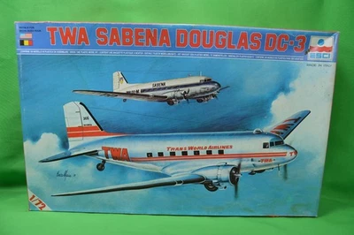 ESCI 1/72 TWA Sabena Douglas DC-3 Plastic Model Kit 9014 New Sealed Bag - Image 1 of 4