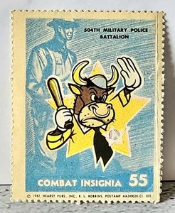 1942 Combat Insignia Postamp #55 WWII 504th Mil Police Batt Disney Art 2x1.5" - Picture 1 of 4