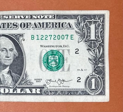 December 27, 2007 (B 12272007 E) Birthday Note $1 One Dollar Bill ` - Image 1 of 3