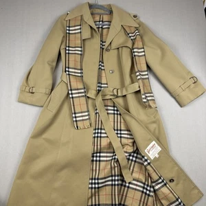 Gabardina vintage Forecaster of Boston talla 11/12 beige a cuadros bufanda a juego - Imagen 1 de 14