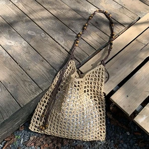 Large Capacity Lafite Straw Bag Drawstring Grass Woven Bag Beach - Picture 1 of 14