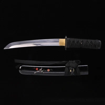 Handmade Japanese Samurai Sword Tanto 1060 Carbon Steel Black Lacquered Wood Say - Image 1 of 4