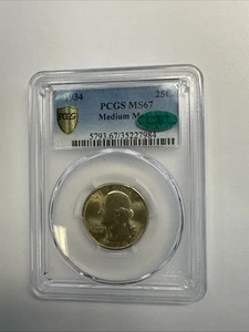 1934 Washington Silver Quarter Medium Motto PCGS MS67 CAC - Picture 1 of 7