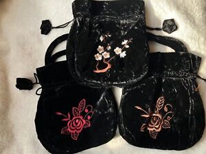 Black Velvet fabric drawstring handbag pouch