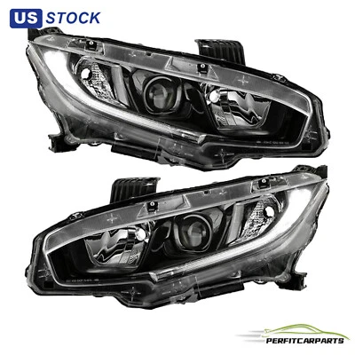 Halogen Black Projector Headlights Headlamps w/LED DRL For 2016-2021 Honda Civic Foto 1 de 4