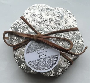 Silver Plated Coasters Set Of 6 New By Fabrique Inde Hammered House Warming Gift - Picture 1 of 2