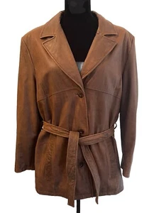 Wilsons Lederjacke Damen XL braun gefüttert Gürtel Knopfleiste Blazer klassisch - Bild 1 von 14