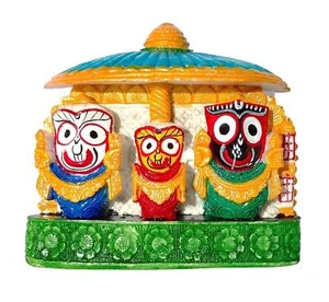Marble Dust Lord Jagannath, Balaram, Maa Subhadra Idol for Temple (3.5 X 3 Inch) - Picture 1 of 4