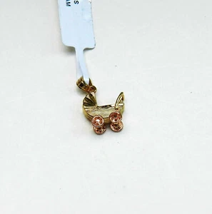 14K ROSA BEWEGLICHE RÄDER GELB DIAMANTSCHLIFF GOLD BABY KINDERWAGEN CHARM NEU #C130 - Bild 1 von 3