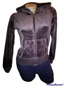 $25 JUNIORS BROWN AMBIANCE APPAREL VELOUR FITTED SEXY CUTE HOODIE JACKET TOP M - Picture 1 of 1
