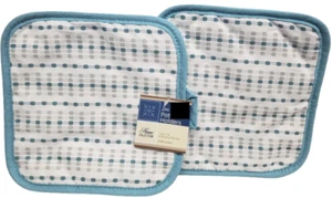 Set of 2 Same Printed Kitchen Pot Holders (7"x7") BLUE & GREY DOTS, blue back,GR - Picture 1 of 6